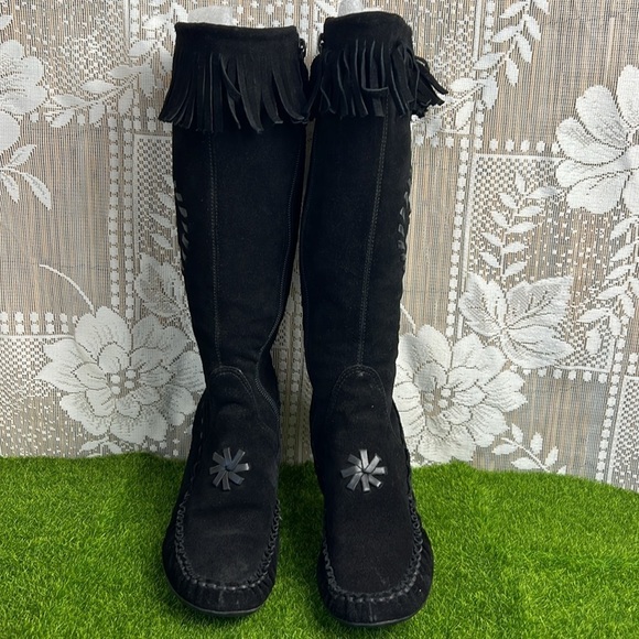 Bronx Vintage Boho Suede Gypsy Moccasins Fringe Tassel Kitten Heel Boots - Picture 4 of 14